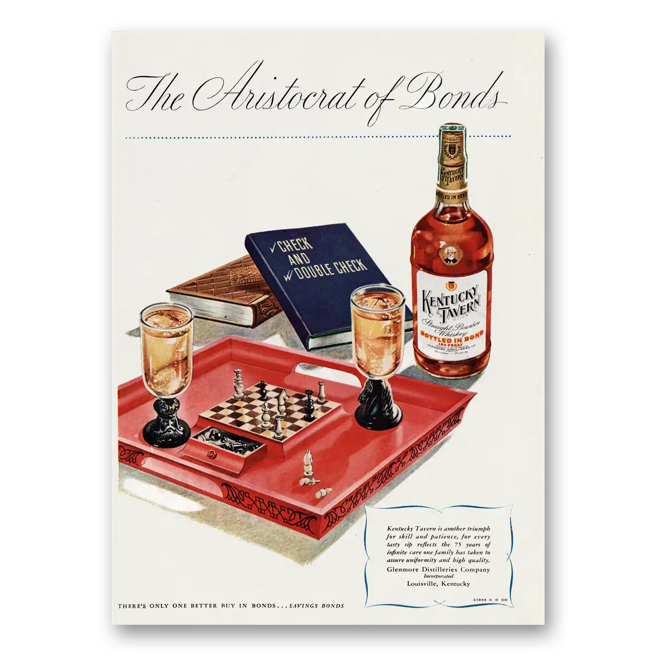 1946 Kentucky Tavern Whiskey Check and Double Check Vintage Magazine Print Ad