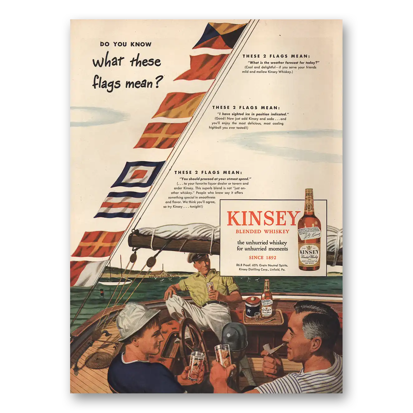 1946 Kinsey Whiskey What These Flags Mean Vintage Magazine Print Ad