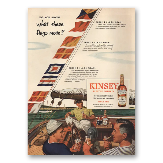 1946 Kinsey Whiskey What These Flags Mean Vintage Magazine Print Ad