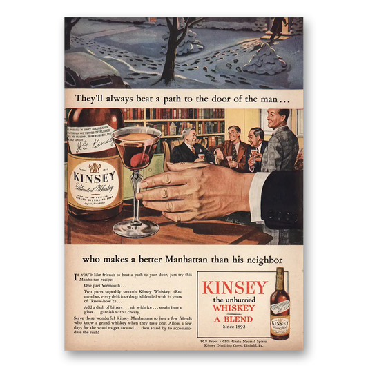 1946 Kinsey Whiskey Beat Path to the Door Vintage Magazine Print Ad