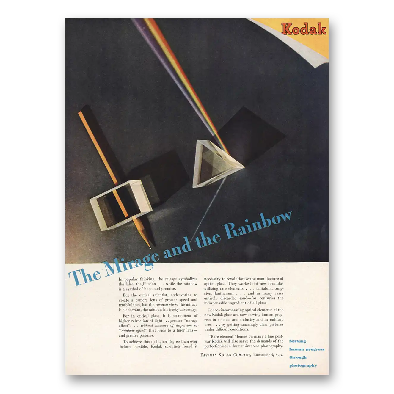 1946 Kodak Lenses Mirage and the Rainbow Vintage Magazine Print Ad