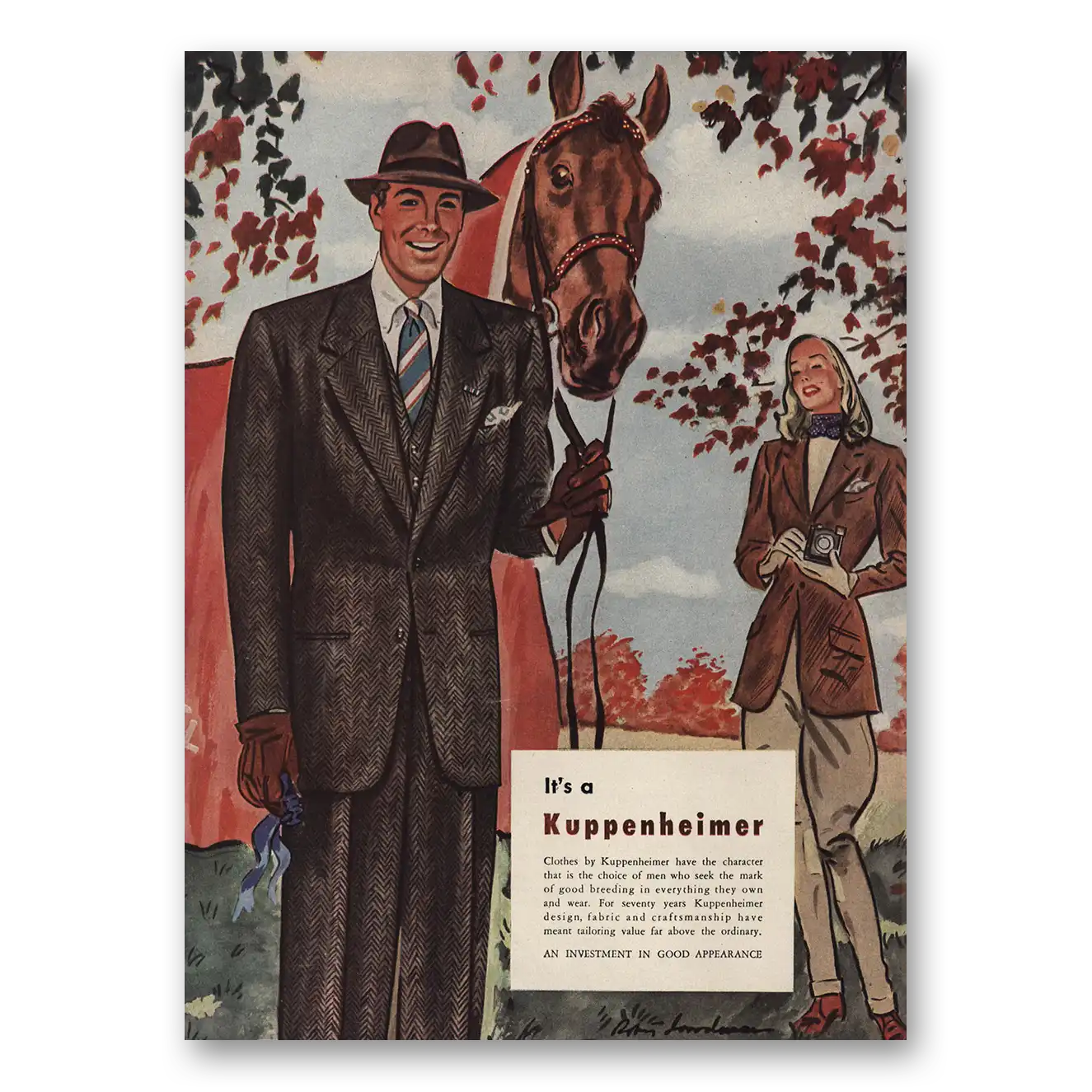 1946 Kuppenheimer Clothes Character That Is the Choice of Men Vintage Magazine Print Ad