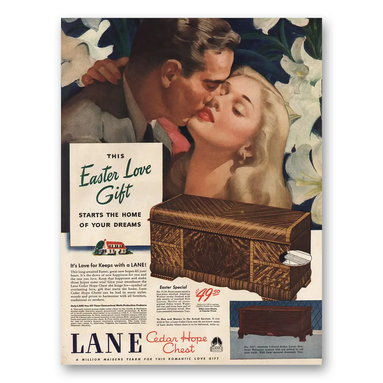 1946 Lane Cedar Hope Chest Easter Love Gift Vintage Magazine Print Ad