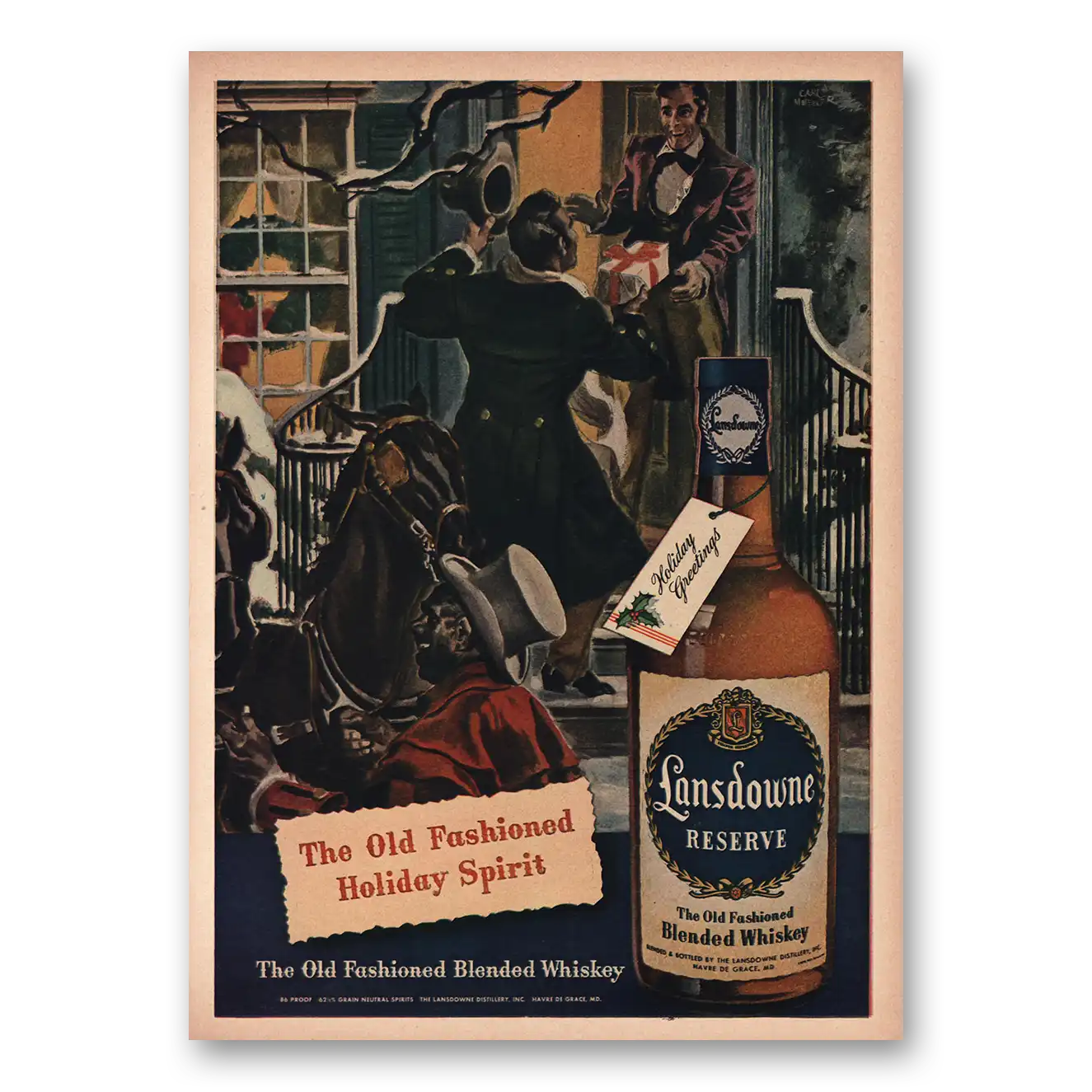 1946 Lansdowne Reserve Whiskey Old Fashioned Holiday Spirit Vintage Magazine Print Ad