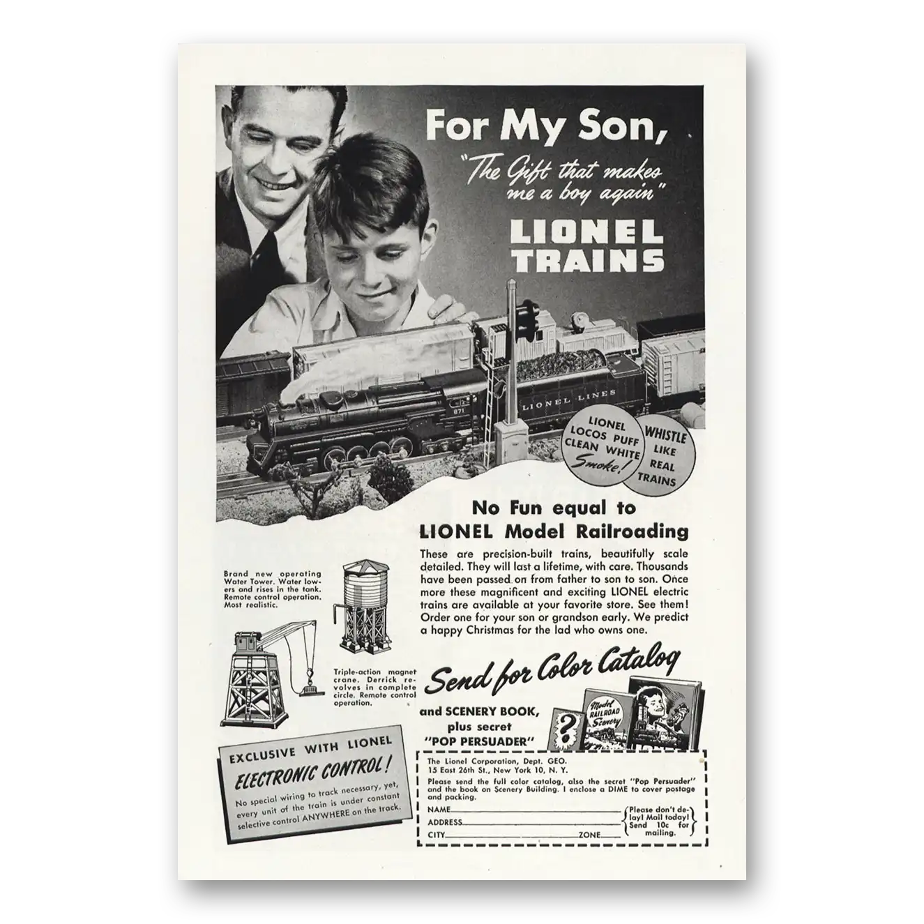 1946 Lionel Trains For My Son Model Railroading Vintage Magazine Print Ad