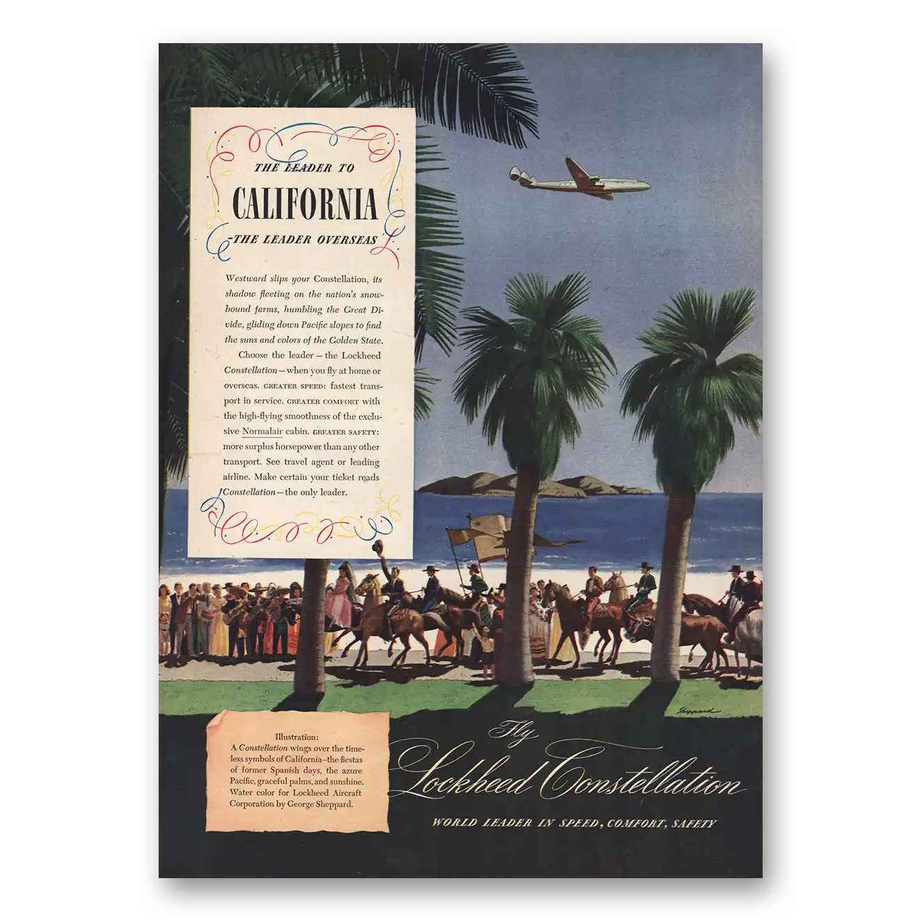 1946 Lockheed Constellation Westward Slips Constellation California Vintage Magazine Print Ad