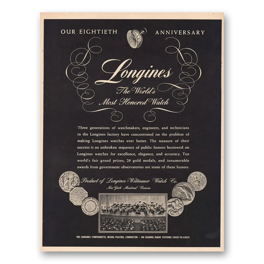 1946 Longines Wittnauer Eightieth Anniversary Vintage Magazine Print Ad