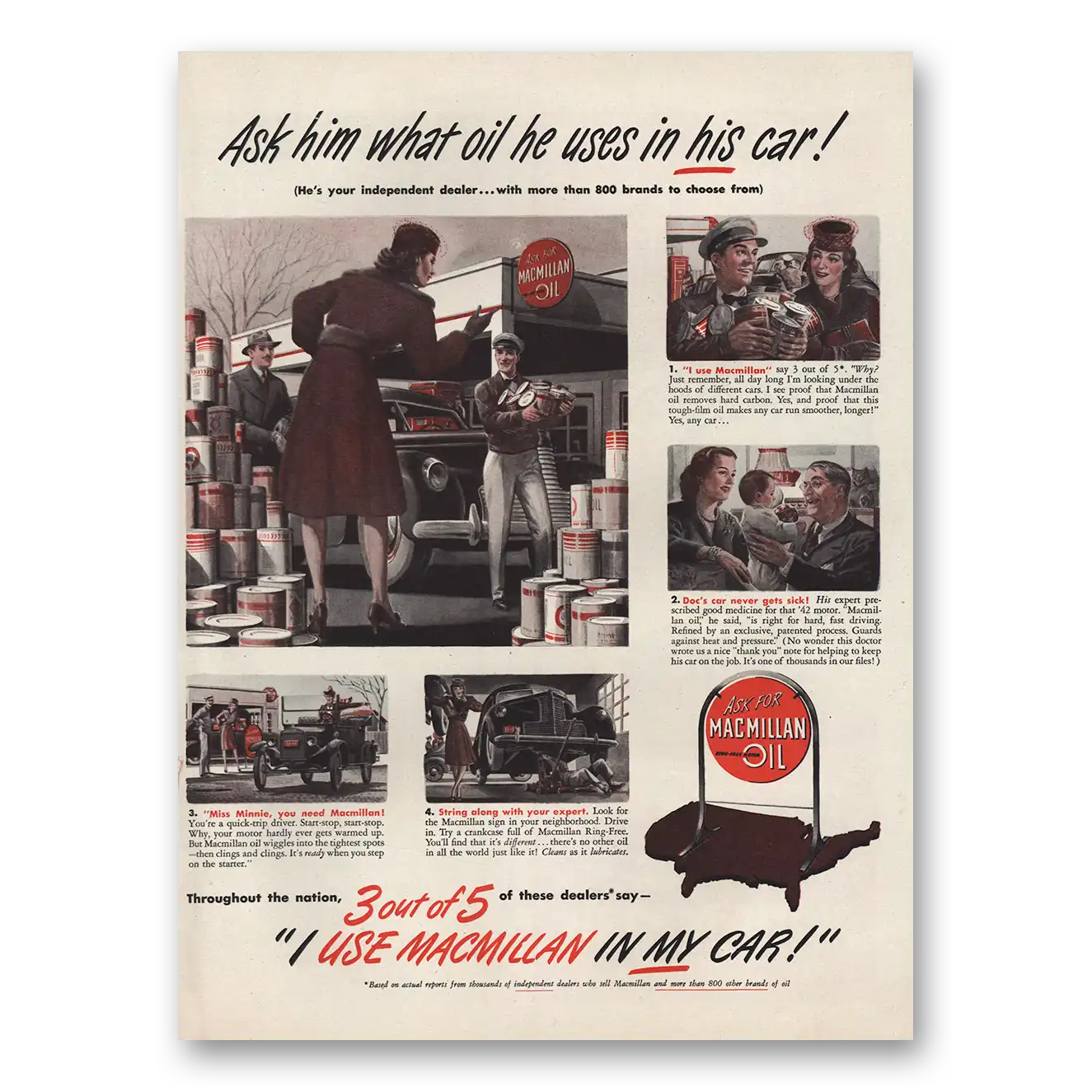 1946 Macmillan Oil Ask What Oil He Uses In His Car Vintage Magazine Print Ad