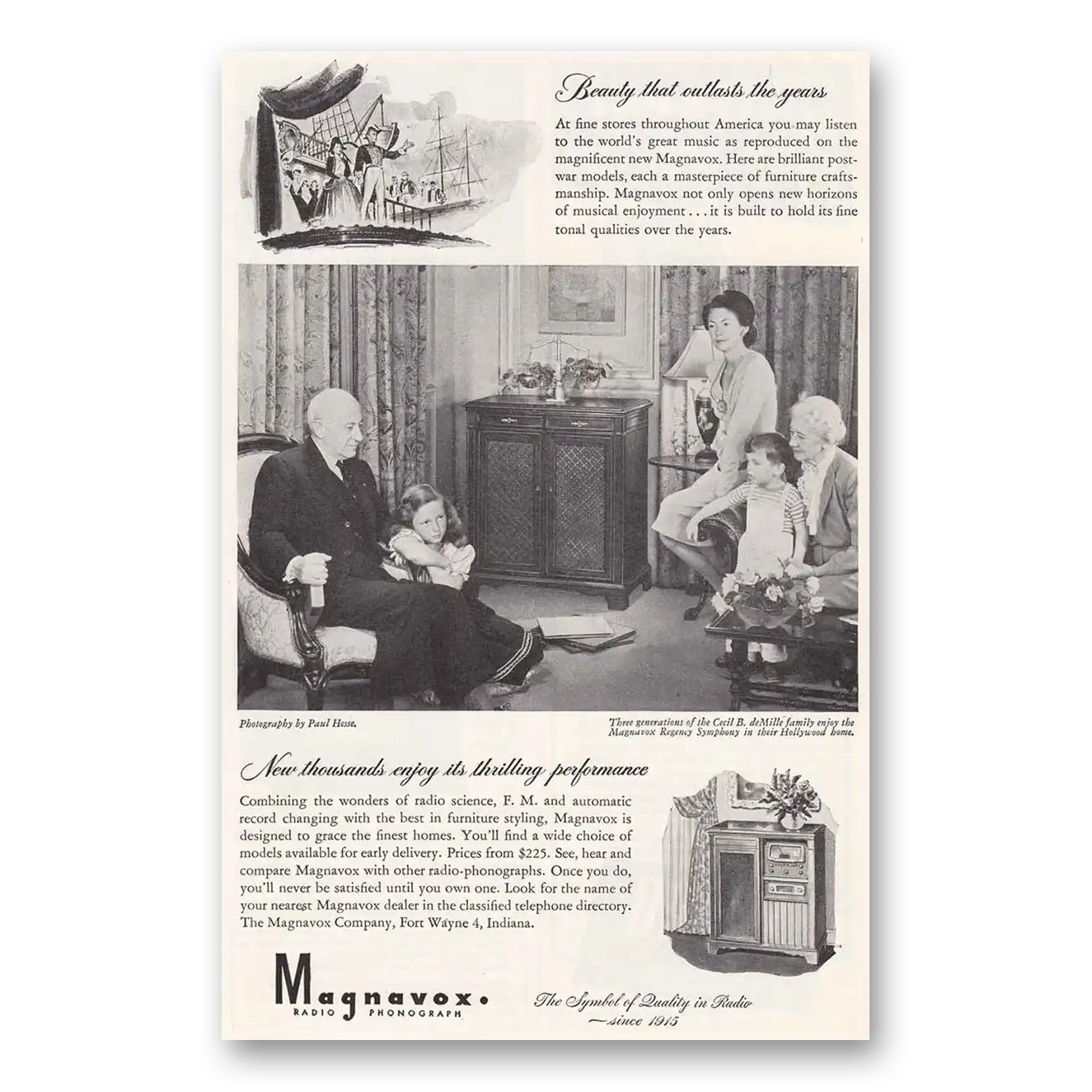 1946 Magnavox Radio Phonograph Cecil B deMille Vintage Magazine Print Ad