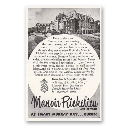 1946 Manoir Richelieu Scenic Laurentians Vintage Magazine Print Ad