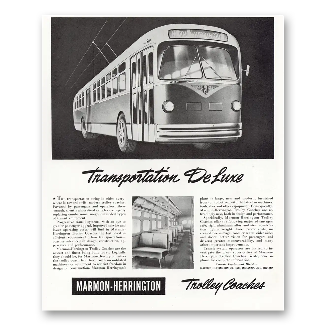 1946 Marmon Herrington Trolley Coaches Transportation Deluxe Vintage Magazine Print Ad