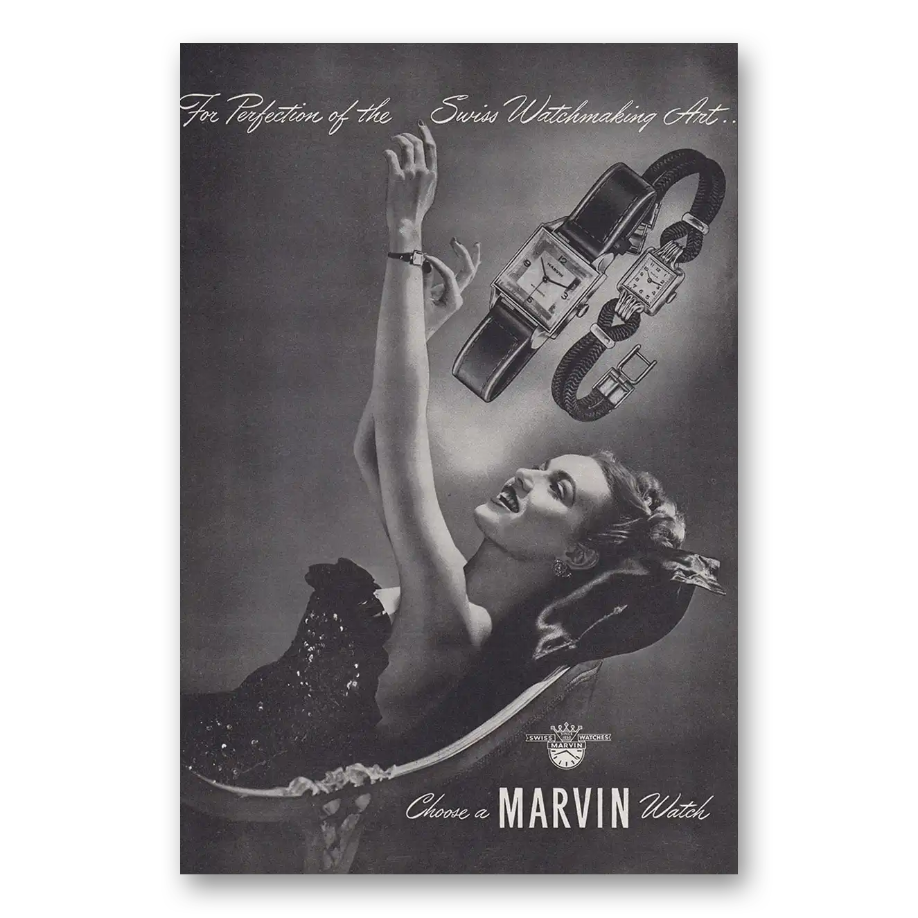 1946 Marvin Watches Perfection of the Swiss Watchmaking Art Vintage Magazine Print Ad