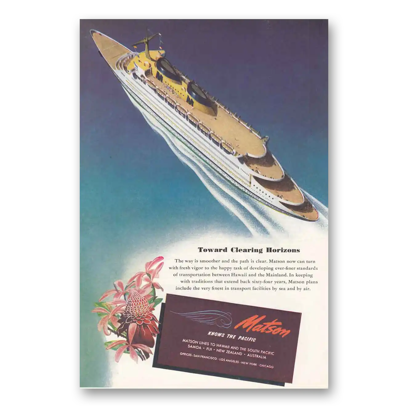 1946 Matson Line Toward Clearing Horizons Vintage Magazine Print Ad