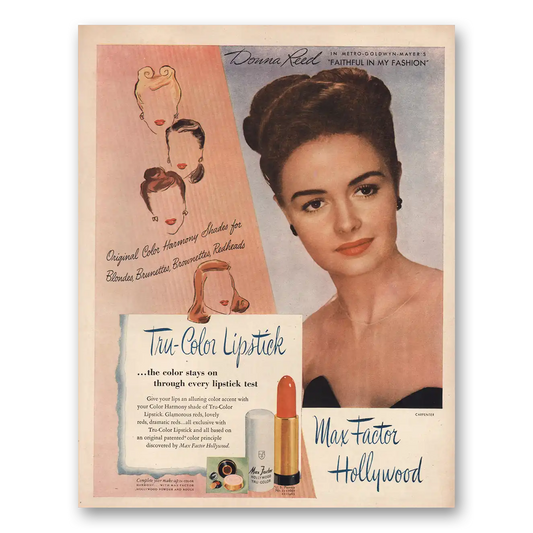 1946 Max Factor Lipstick Tru Color Lipstick Donna Reed Vintage Magazine Print Ad