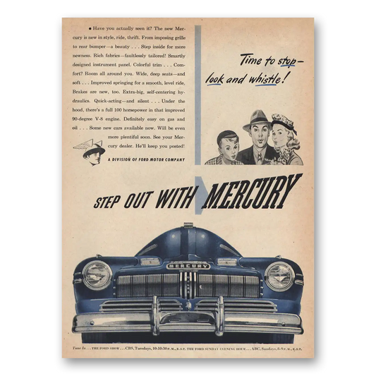 1945 Mercury Time to Stop Look and Whistle Vintage Magazine Print Ad