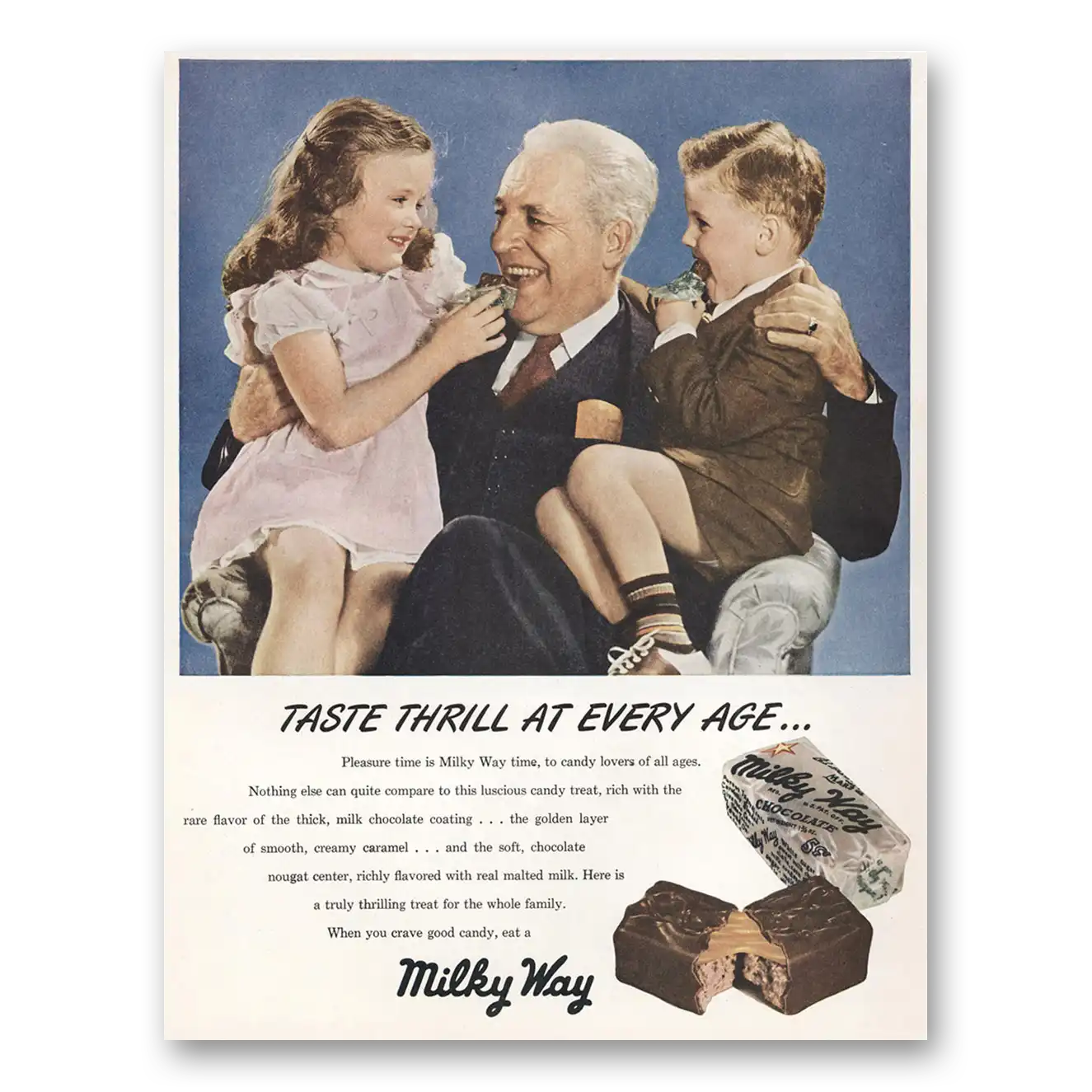 1946 Milky Way Candy Bar Taste Thrill At Every Age Vintage Magazine Print Ad