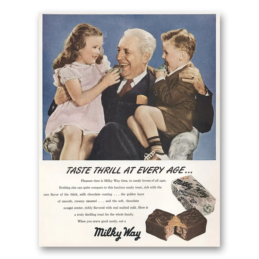 1946 Milky Way Candy Bar Taste Thrill At Every Age Vintage Magazine Print Ad