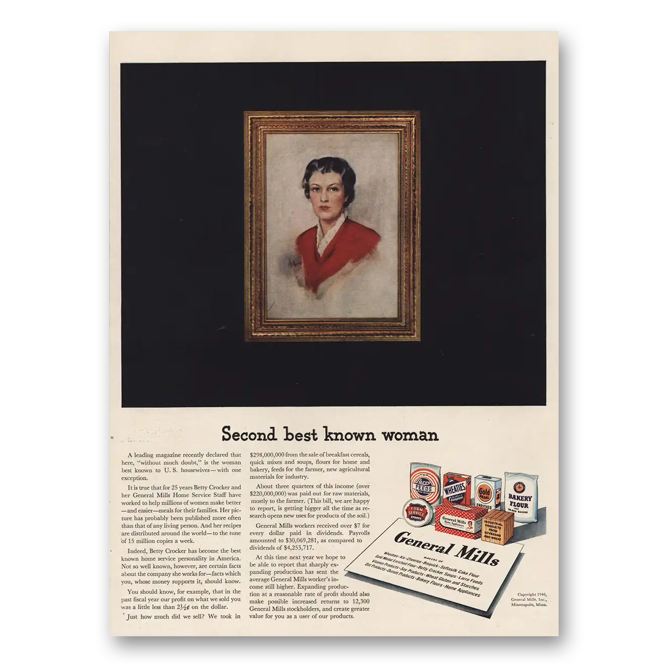 1946 General Mills Second Best Known Woman Vintage Magazine Print Ad