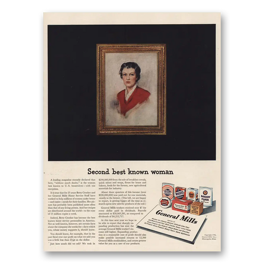 1946 General Mills Second Best Known Woman Vintage Magazine Print Ad