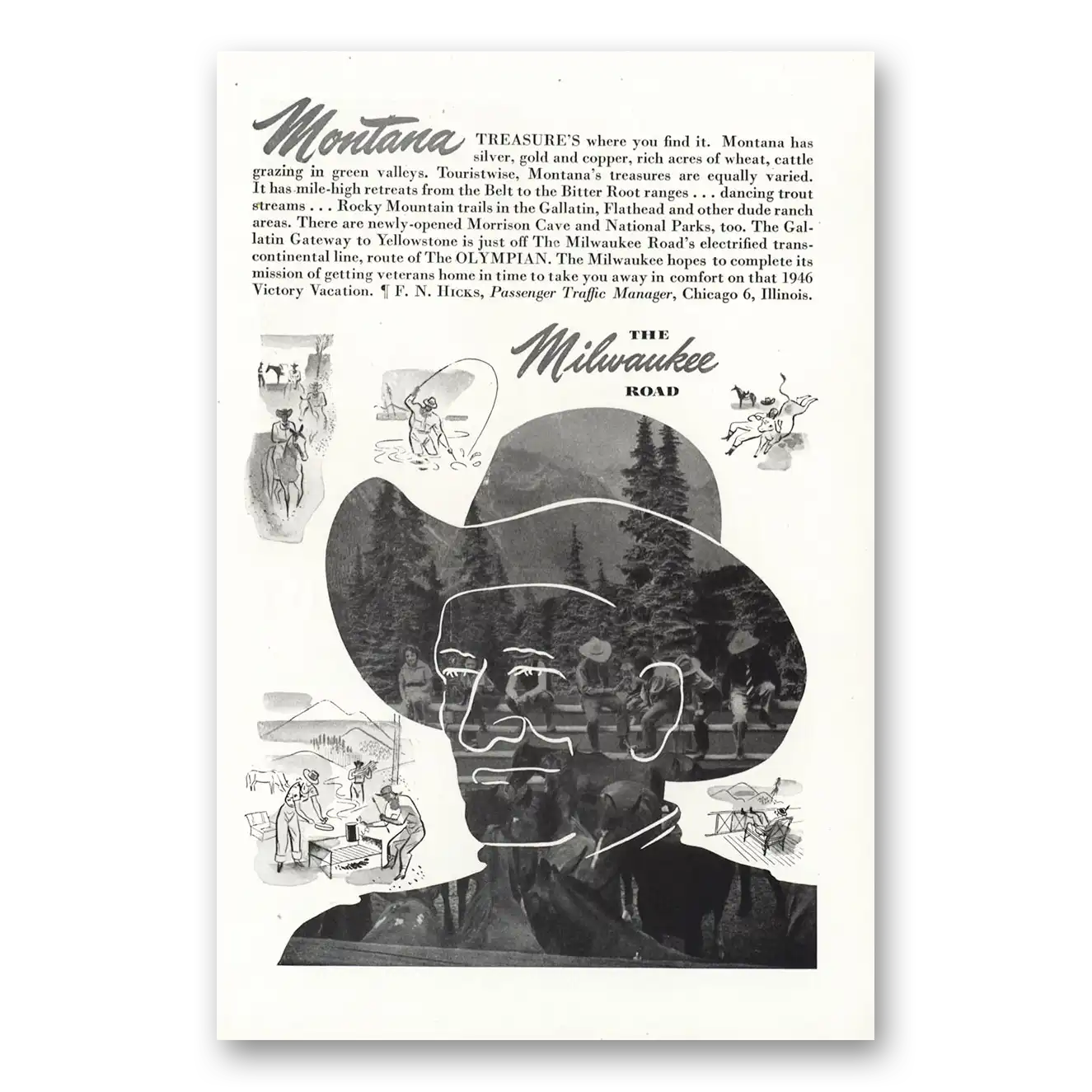 1946 Milwaukee Road Montana Treasures Where You Find It Vintage Magazine Print Ad