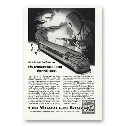 1946 Milwaukee Road Six Transcontinental Speedliners Vintage Magazine Print Ad