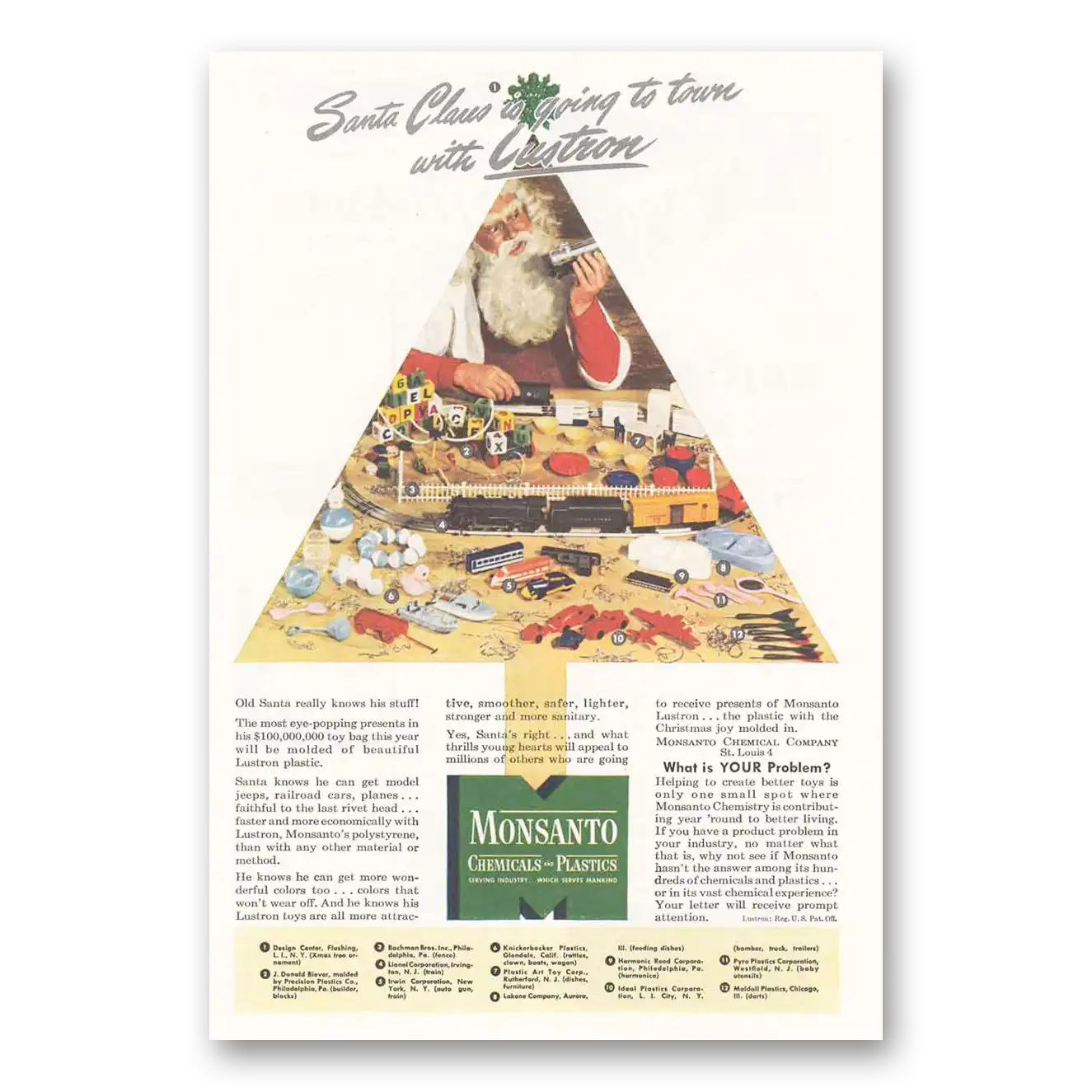 1946 Monsanto Santa Claus is Going to Town Vintage Magazine Print Ad