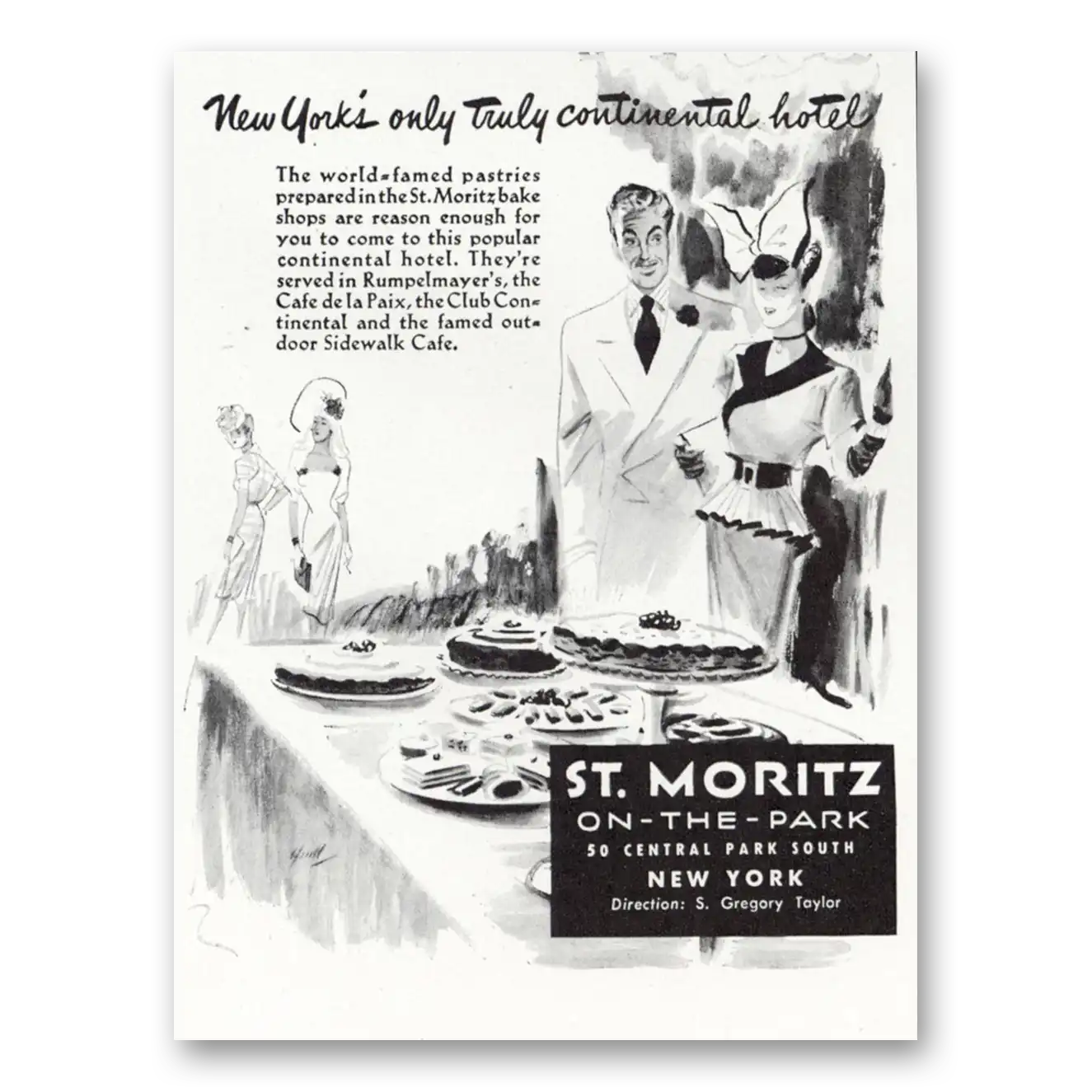 1946 St Moritz on the Park New York Truly Continental Hotel Vintage Magazine Print Ad