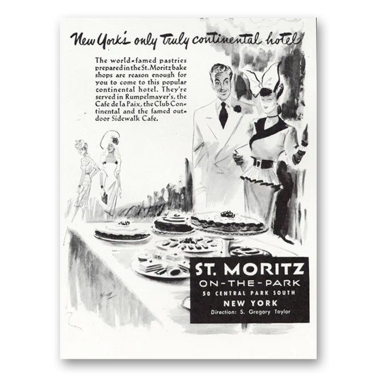 1946 St Moritz on the Park New York Truly Continental Hotel Vintage Magazine Print Ad