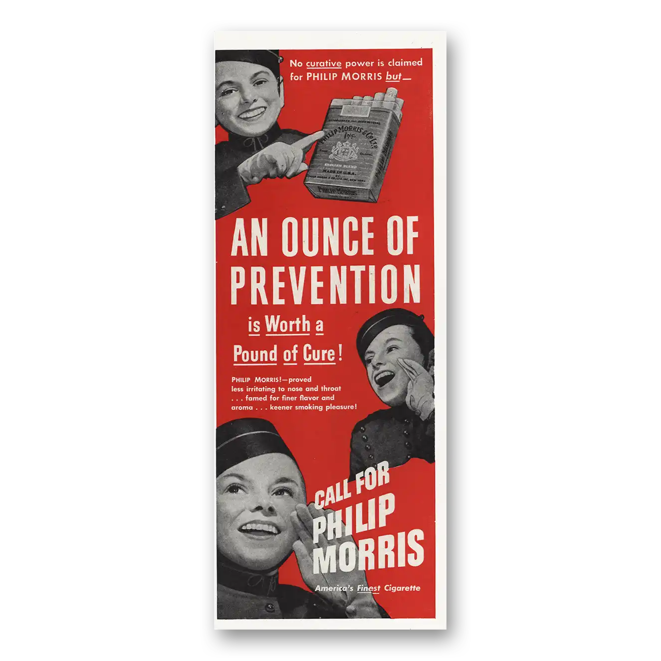 1946 Philip Morris Cigarettes An Ounce of Prevention Vintage Magazine Print Ad