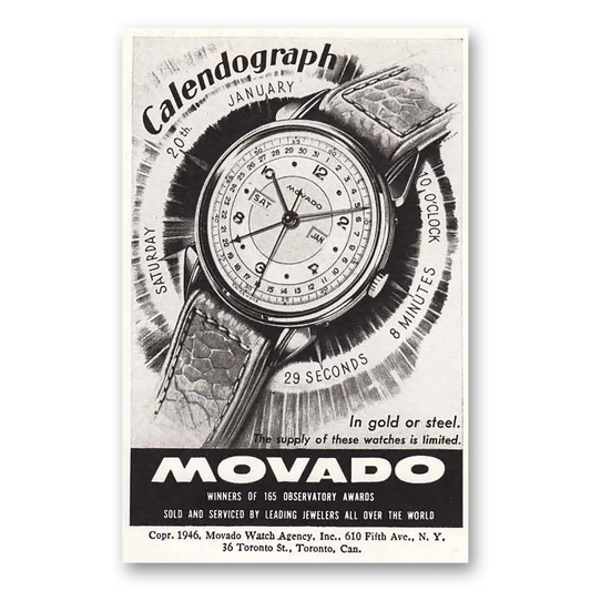 1946 Movado Watch Calendography Vintage Magazine Print Ad