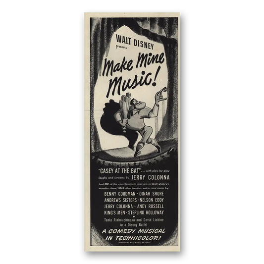 1946 Make Mine Music Movie Promo Casey At the Bat Disney Vintage Magazine Print Ad