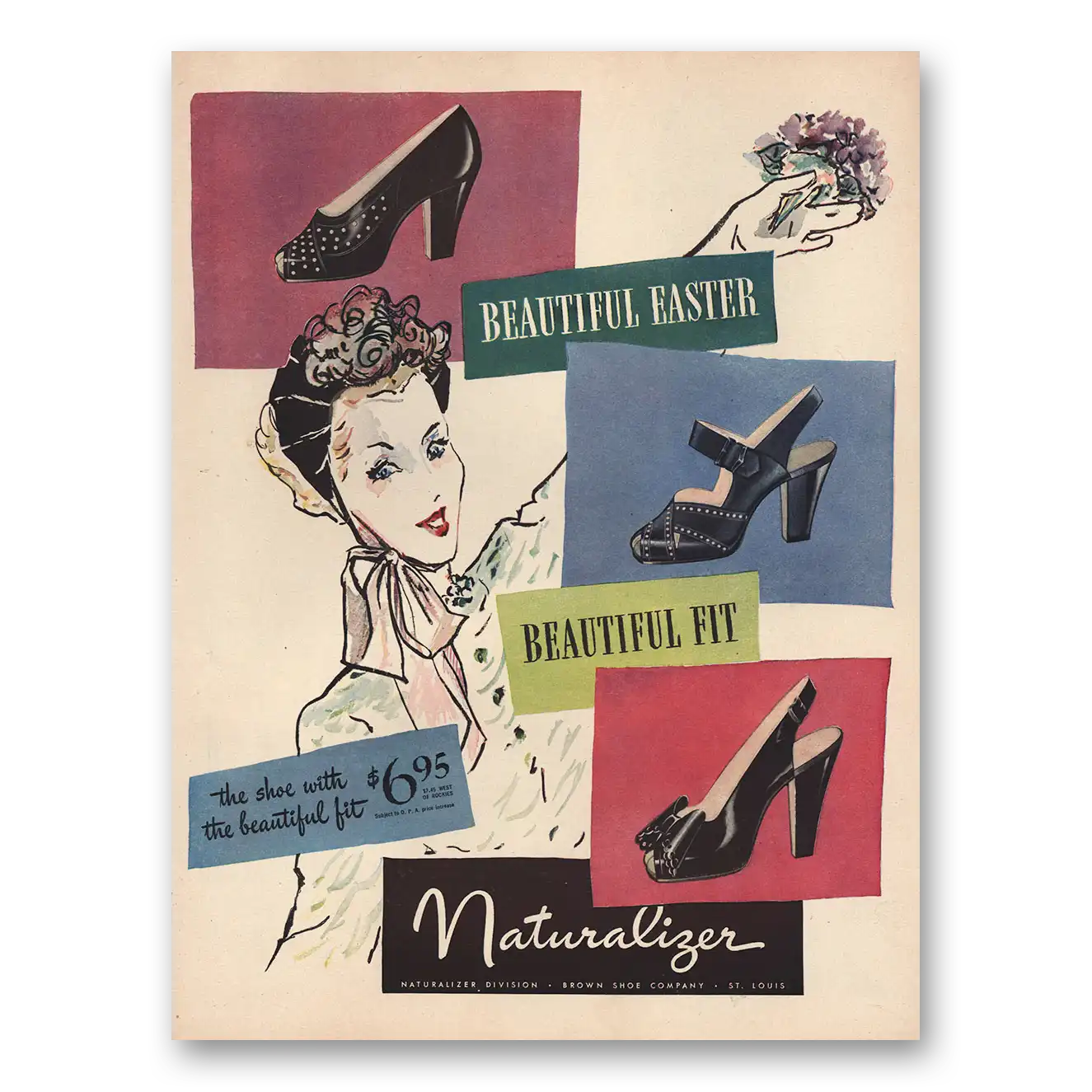 1946 Naturalizer Shoes Beautiful Easter Beautiful Fit Vintage Magazine Print Ad