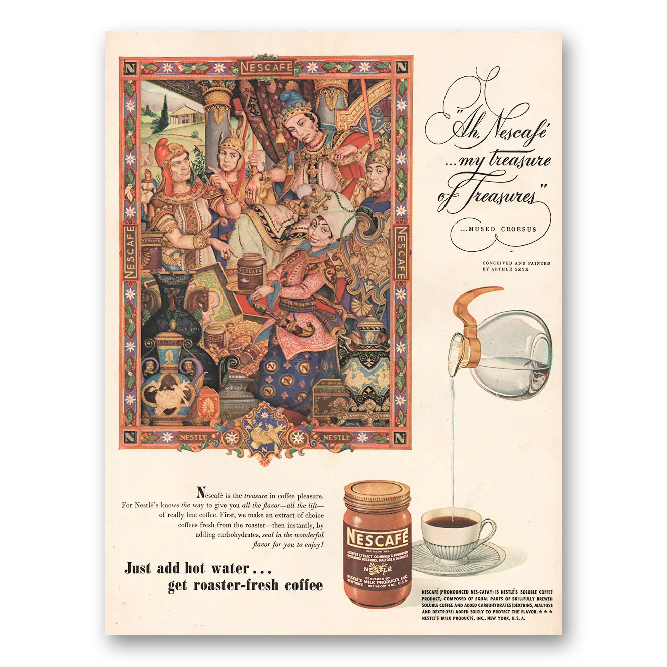 1946 Nescafe Coffee My Treasure of Treasures Vintage Magazine Print Ad