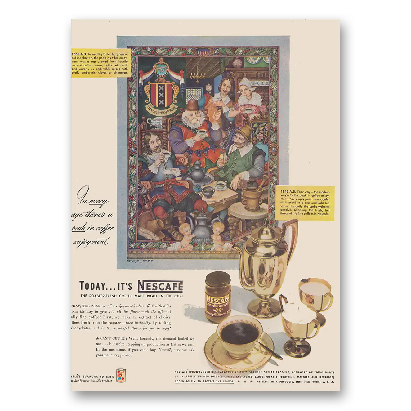 1946 Nescafe Coffee Every Age Theres a Peak in Coffee Vintage Magazine Print Ad