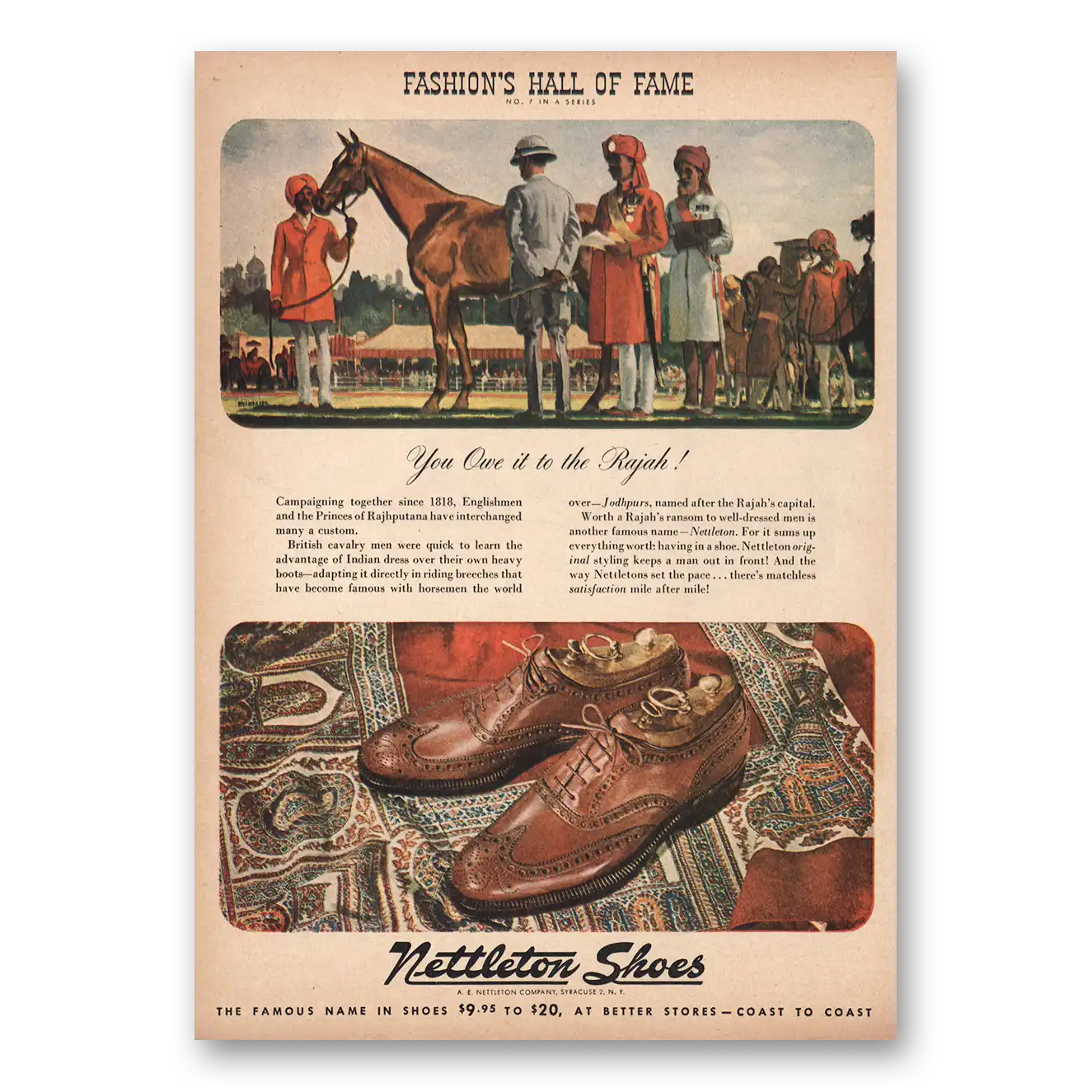 1946 Nettleton Shoes Fashions Hall of Fame Rajah Vintage Magazine Print Ad