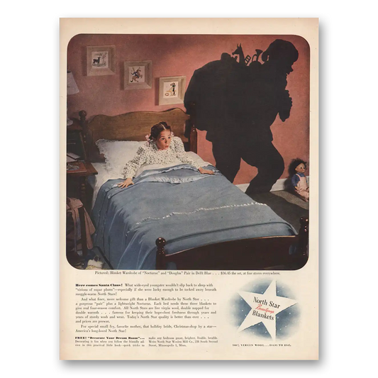 1946 North Star Blankets Here Comes Santa Claus Vintage Magazine Print Ad