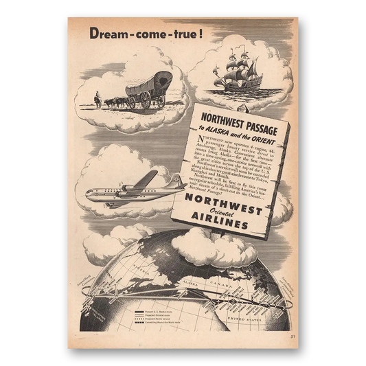 1946 Northwest Orient Dream Come True Vintage Magazine Print Ad