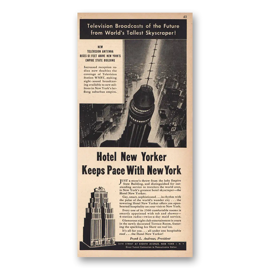 1946 Hotel New Yorker Broadcasts Future Vintage Magazine Print Ad