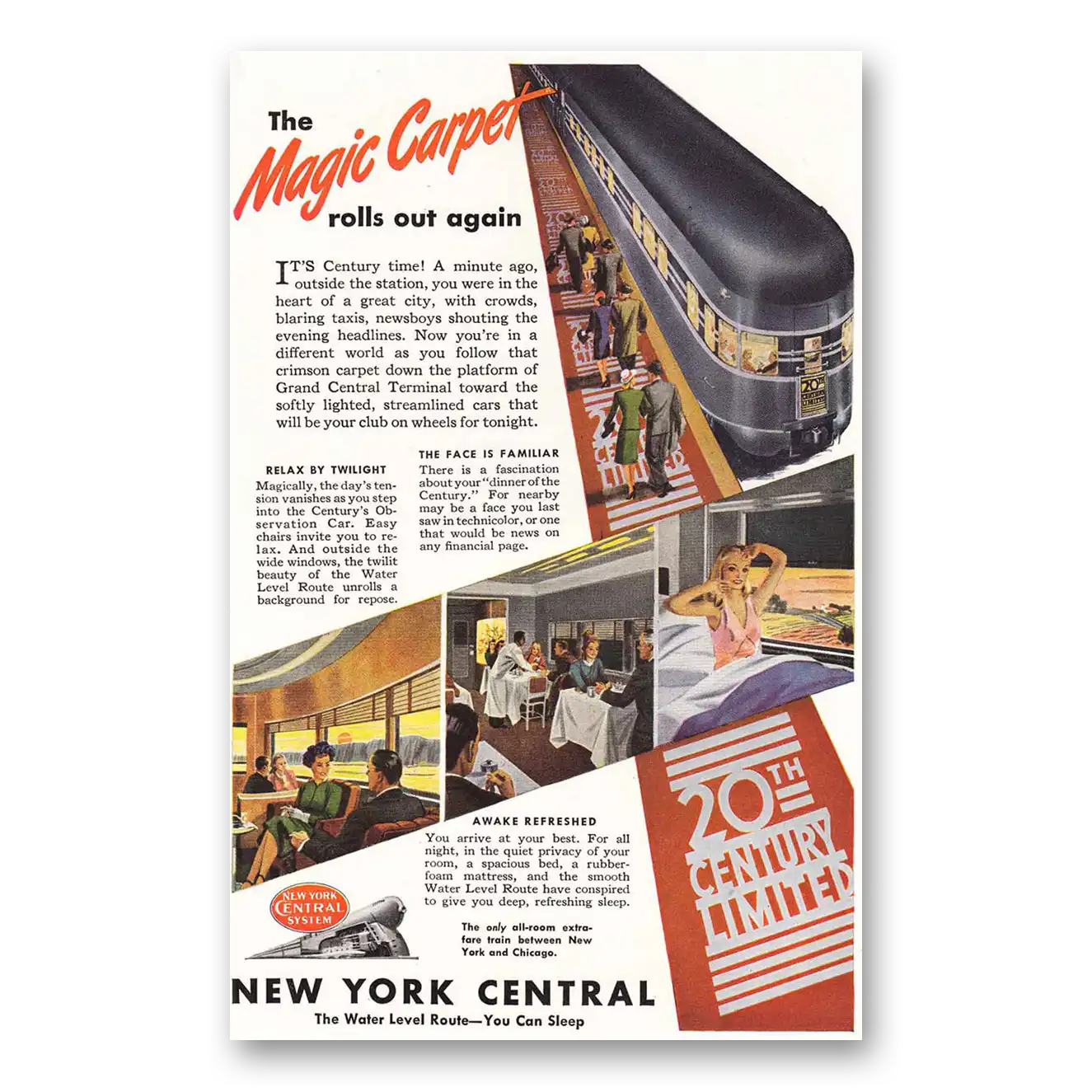 1946 New York Central Magic Carpet Vintage Magazine Print Ad