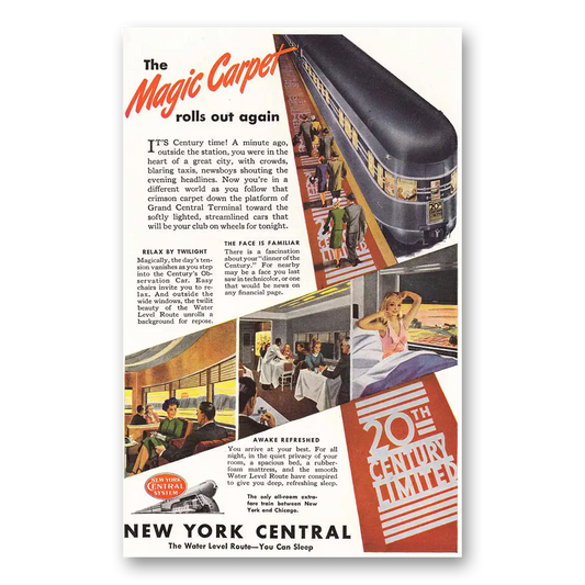 1946 New York Central Magic Carpet Vintage Magazine Print Ad