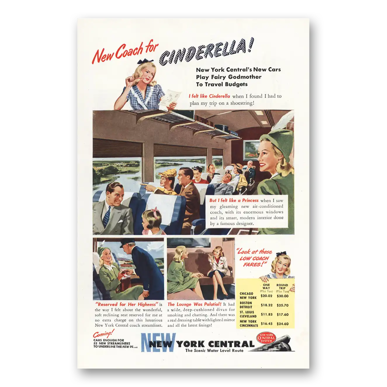 1946 New York Central New Coach for Cinderella Vintage Magazine Print Ad