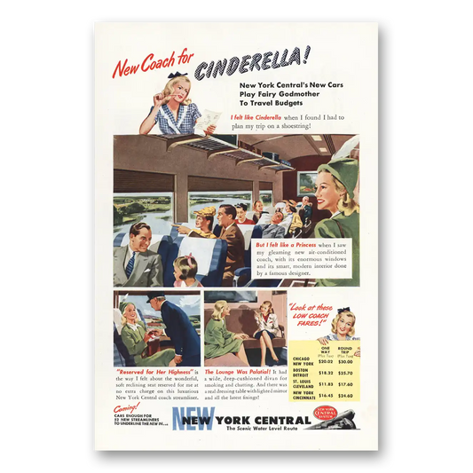 1946 New York Central New Coach for Cinderella Vintage Magazine Print Ad