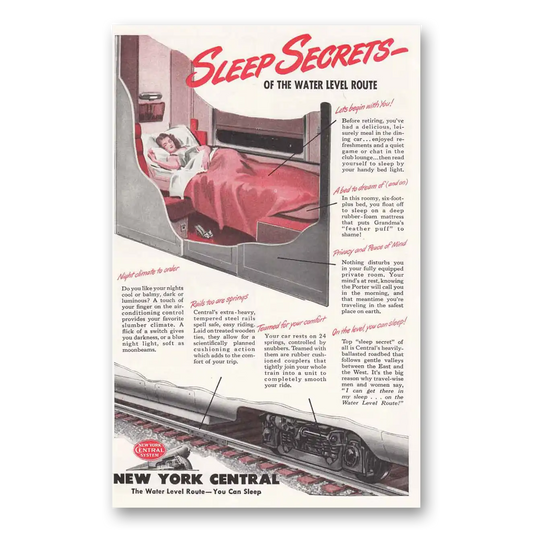 1946 New York Central Sleep Secrets of the Water Level Vintage Magazine Print Ad