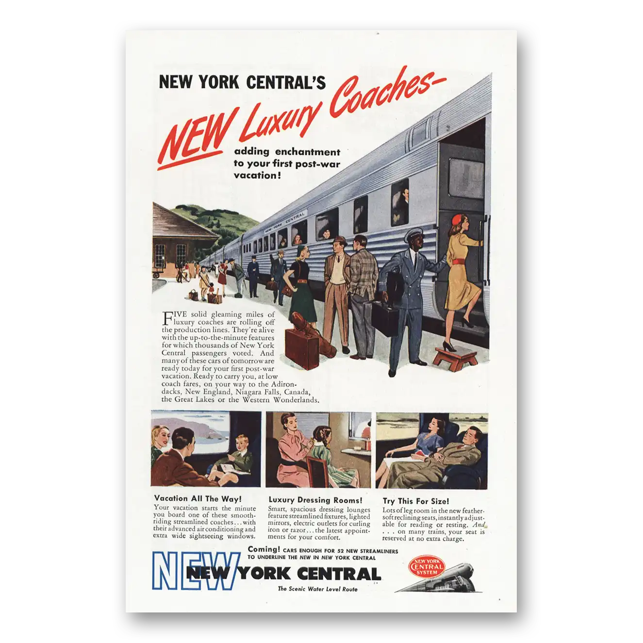 1946 New York Central New Luxury Coaches Vintage Magazine Print Ad