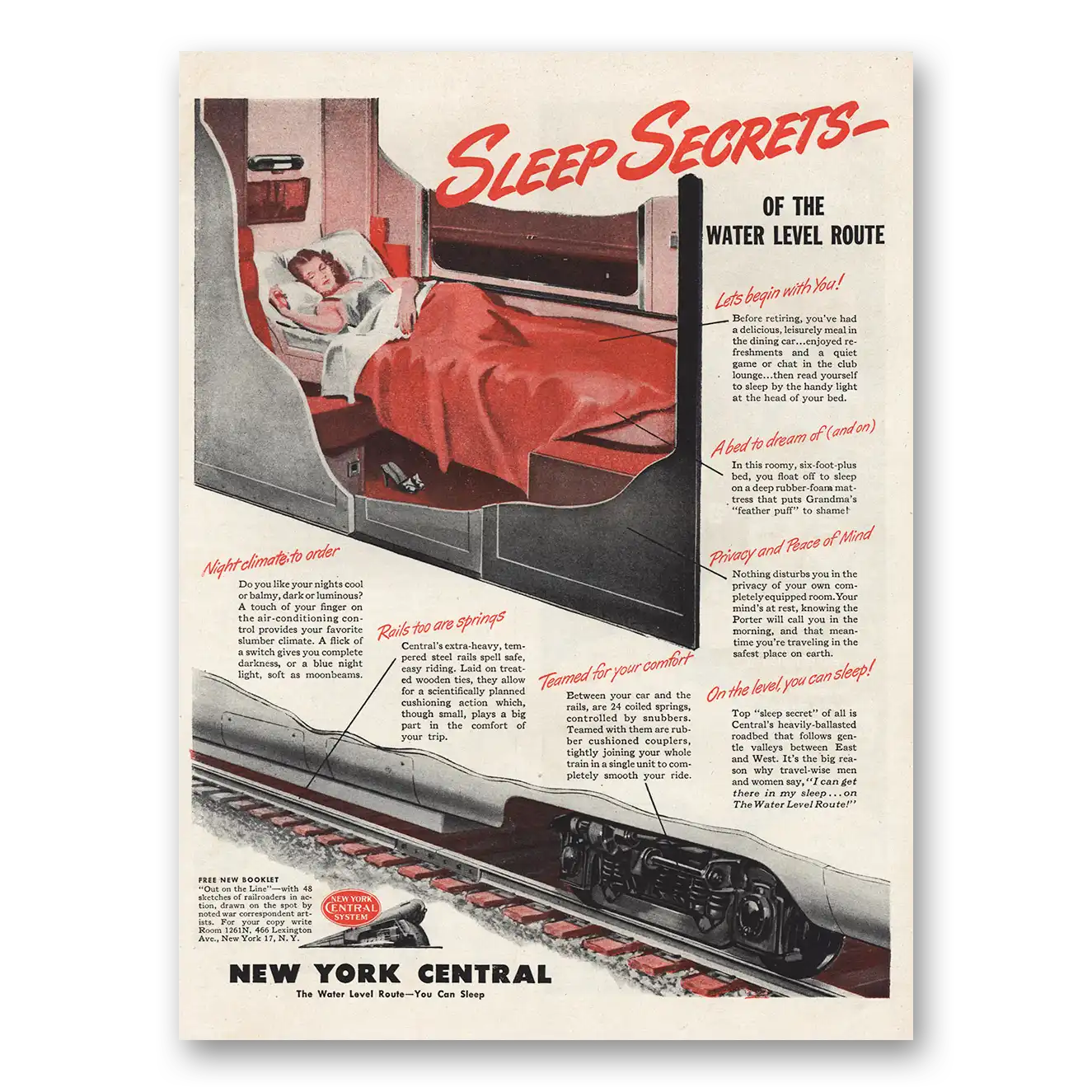 1946 New York Central Sleep Secrets of the Water Level Route Vintage Magazine Print Ad