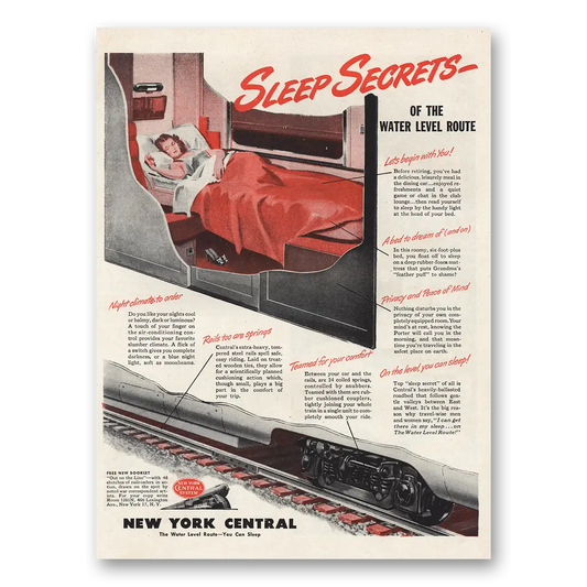 1946 New York Central Sleep Secrets of the Water Level Route Vintage Magazine Print Ad