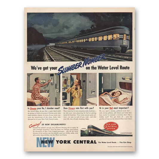 1946 New York Central Slumber Number On the Water Level Route Vintage Magazine Print Ad