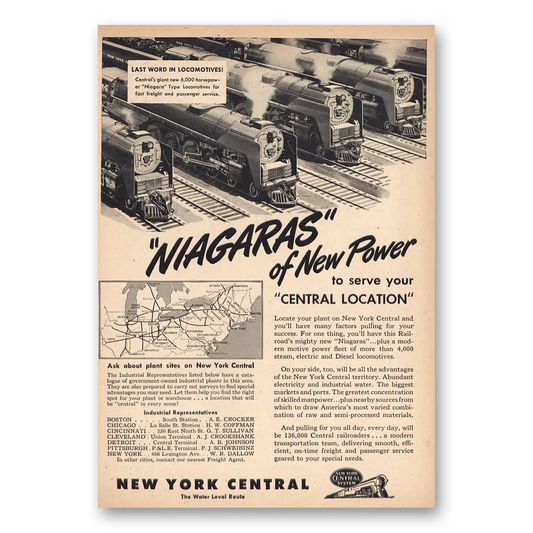 1946 New York Central Niagaras New Power Vintage Magazine Print Ad