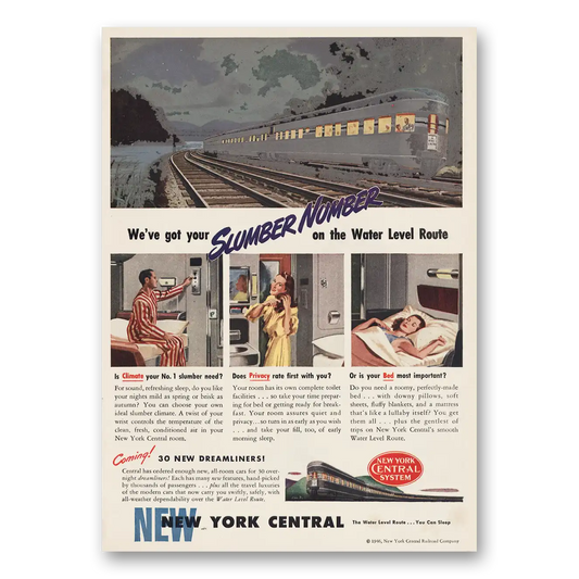 1946 New York Central Slumber Number On the Water Level Vintage Magazine Print Ad