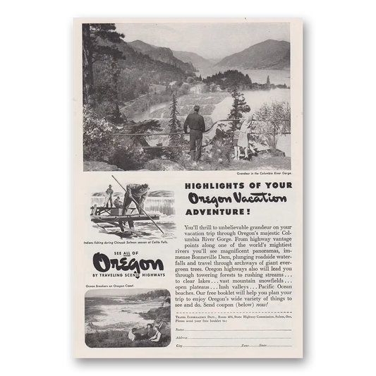 1946 Oregon Highlights of Your Oregon Vacation Adventure Vintage Magazine Print Ad